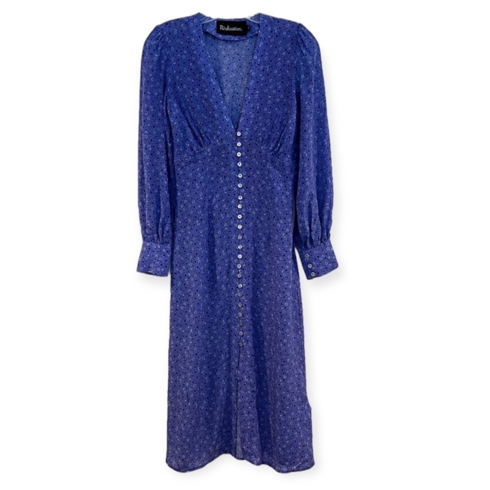 Realisation Par The Vivienne Purple Floral 100% Silk Button Down Maxi Dress XXS